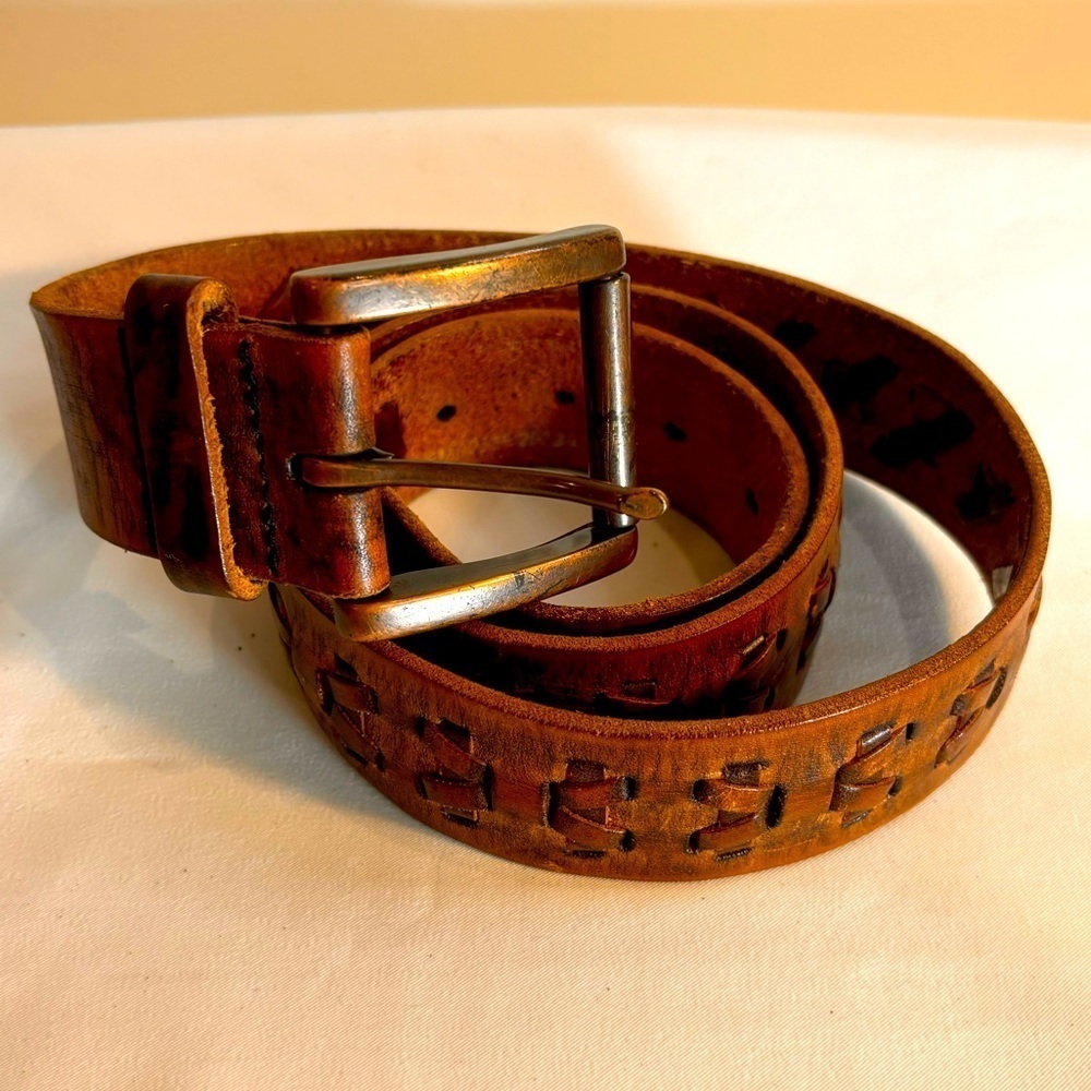 FOSSIL Belt Patterned Leather Vintage Western Bohemian Style